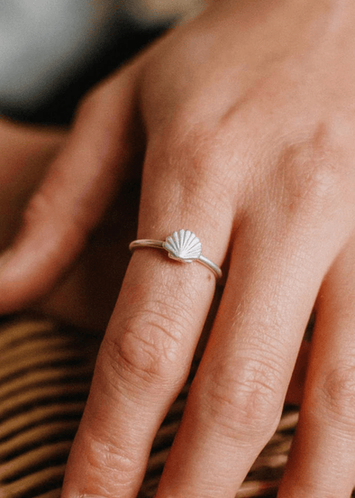 silver shell adjustable ring
