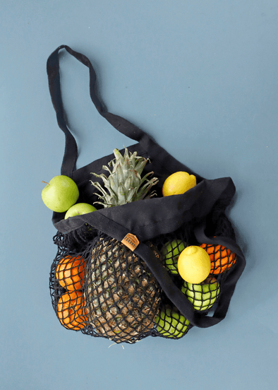 black organic mesh grocery bag