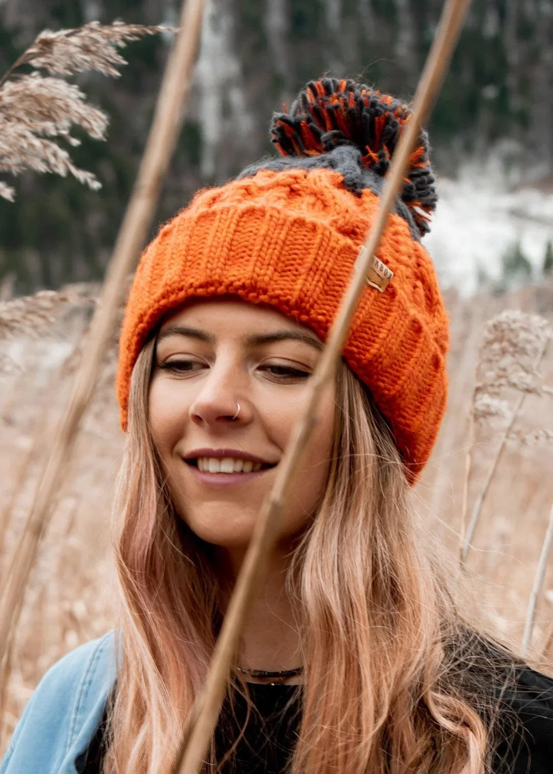 Adventurer Bobble Hat in Orange & Grey - Junkbox Apparel