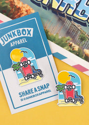 junkbox Beachy skate club enamel pin badge