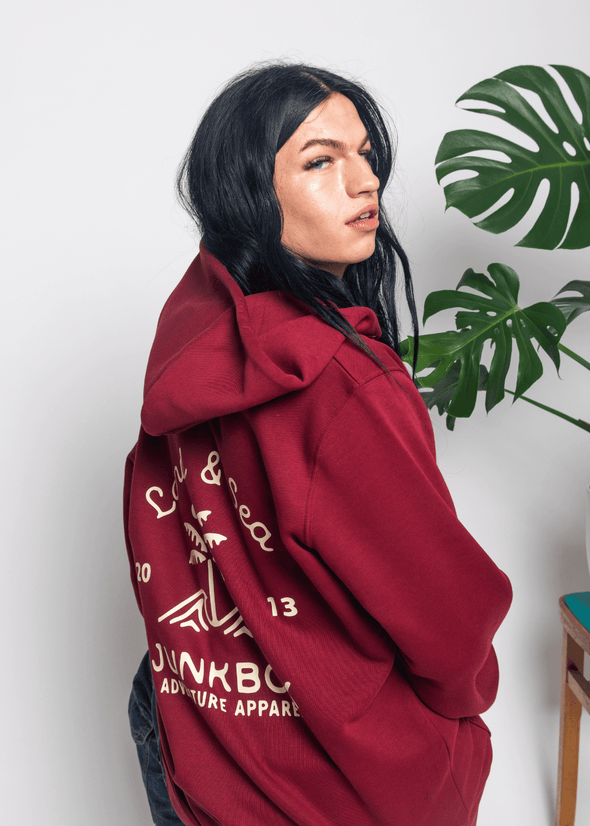 junkbox classic burgundy unisex zip up hoodie