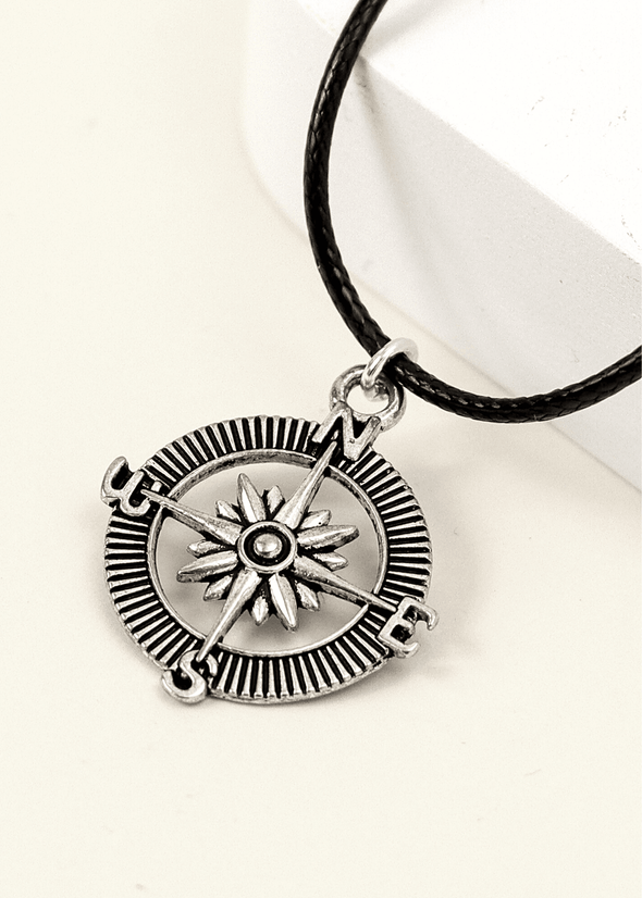 junkbox cord silver compass necklace