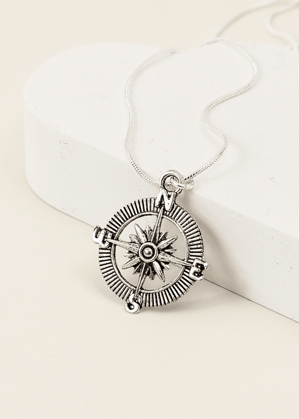 junkbox compass silver necklace