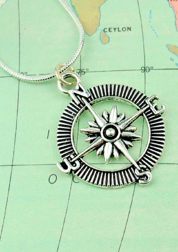 silver compass charm necklace