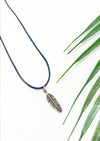 black leather feather necklace