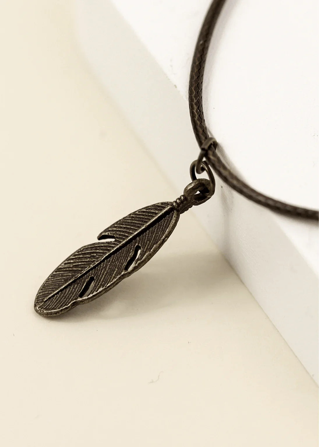 feather-brown-cord-necklace-junkbox-apparel-1 - Junkbox Apparel