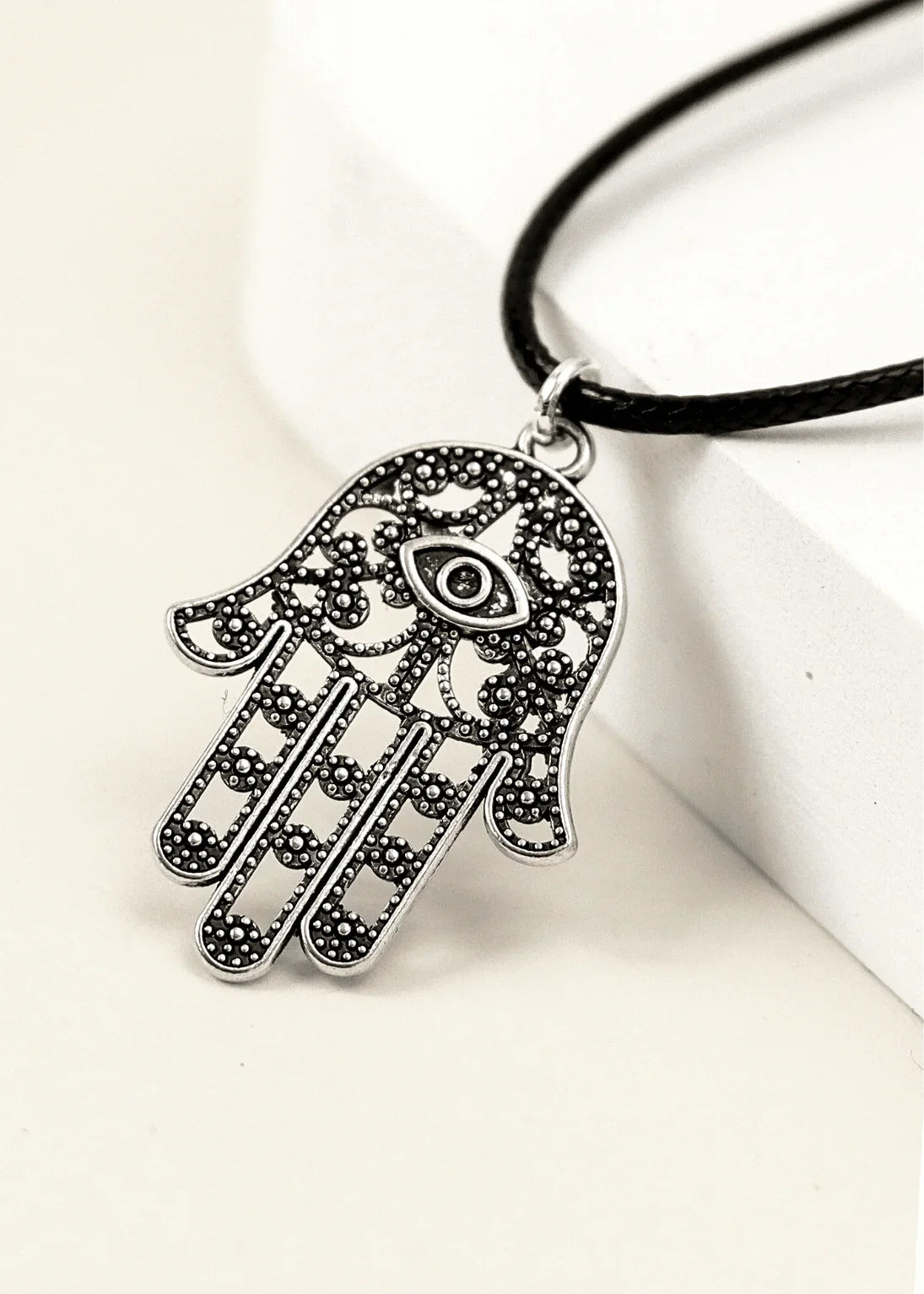 hamsa-black-cord-necklace-junkbox-apparel-1 - Junkbox Apparel