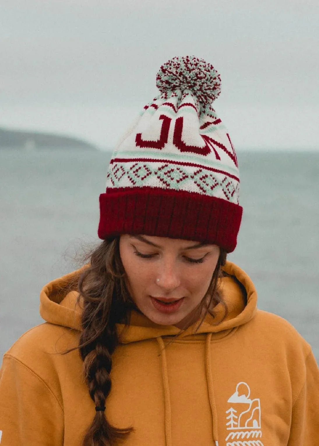 logo-bobble-hat-in-burgundy-and-mint-junkbox-apparel-1 - Junkbox Apparel