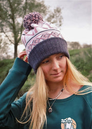 Junkbox grey & pink merino bobble hat