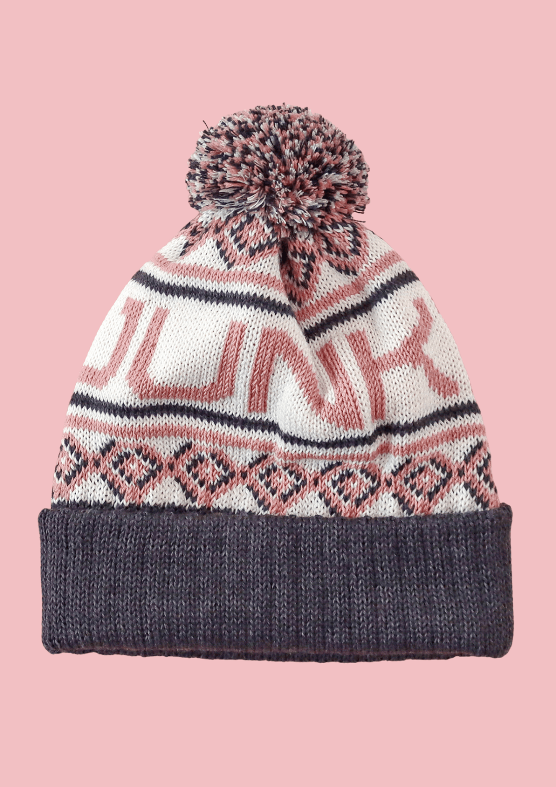 Junkbox pink & grey merino bobble beanie hat
