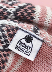 Junkbox pink & grey merino bobble beanie hat