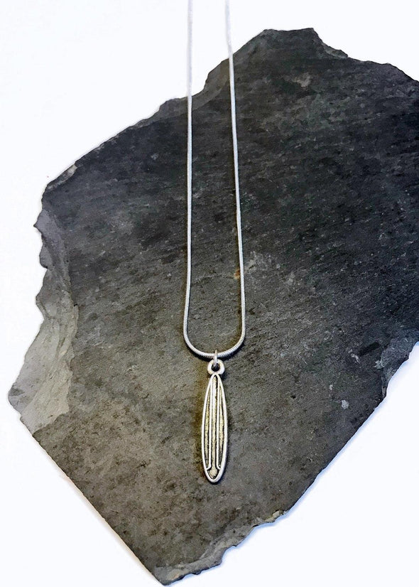 silver surfboard charm necklace