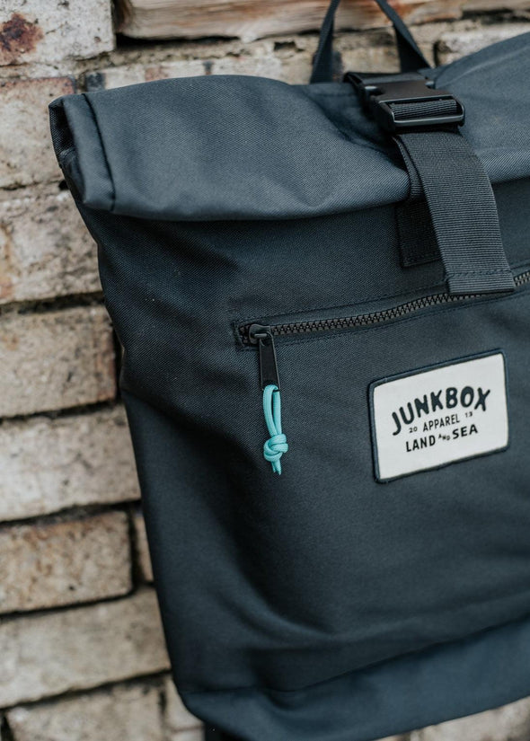 junkbox black recycled roll top backpack