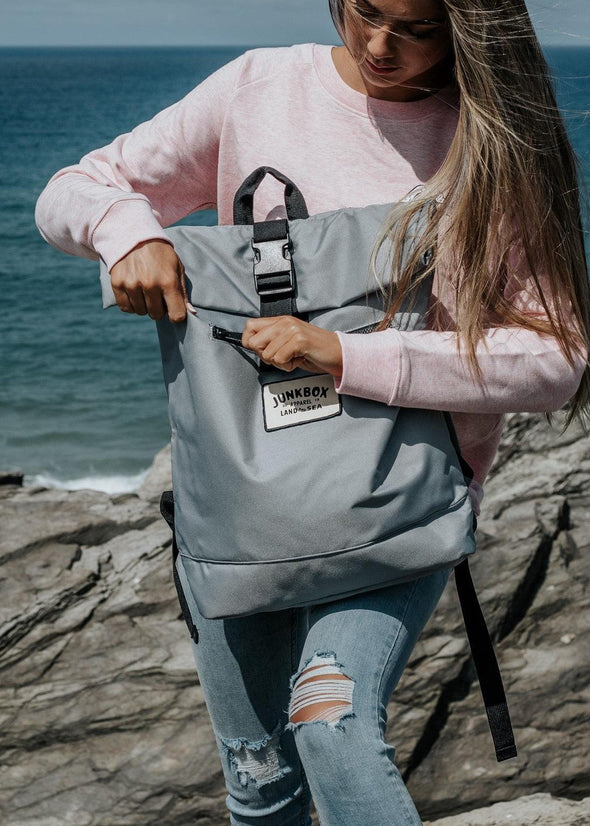 junkbox recycled grey roll top rucksack