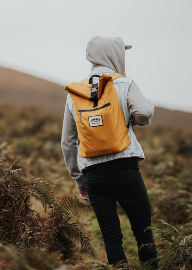 junkbox mustard recycled roll top backpack