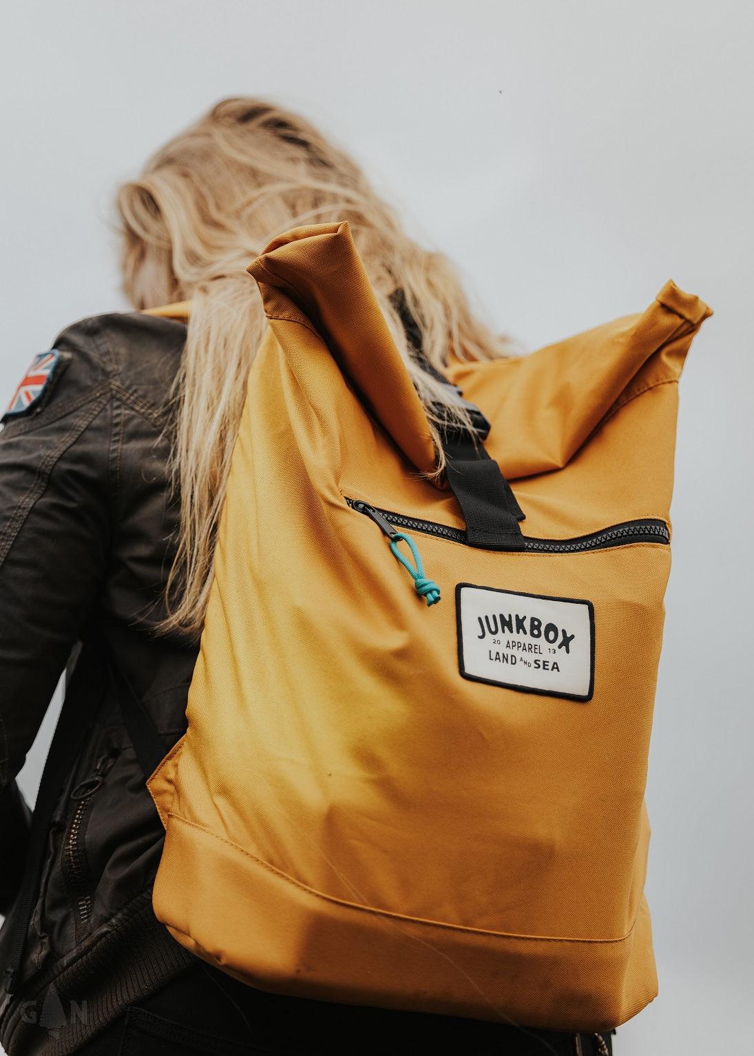 mustard junkbox recycled roll top backpack