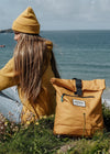 recycled mustard junkbox roll top backpack