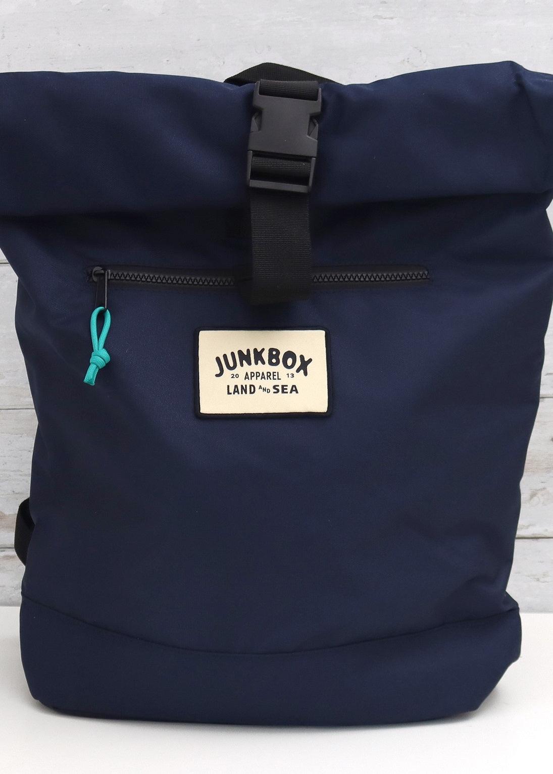 'The Adventurer' Recycled Roll-Top Backpack in Navy - Junkbox Apparel