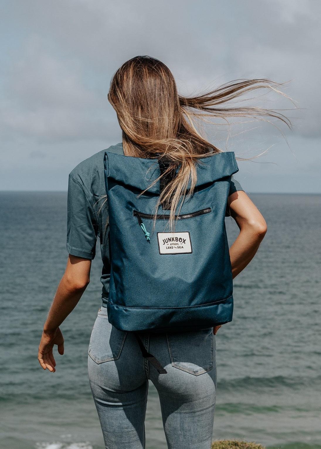 recycled blue junkbox backpack
