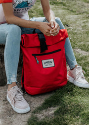 junkbox red recycled roll top backpack