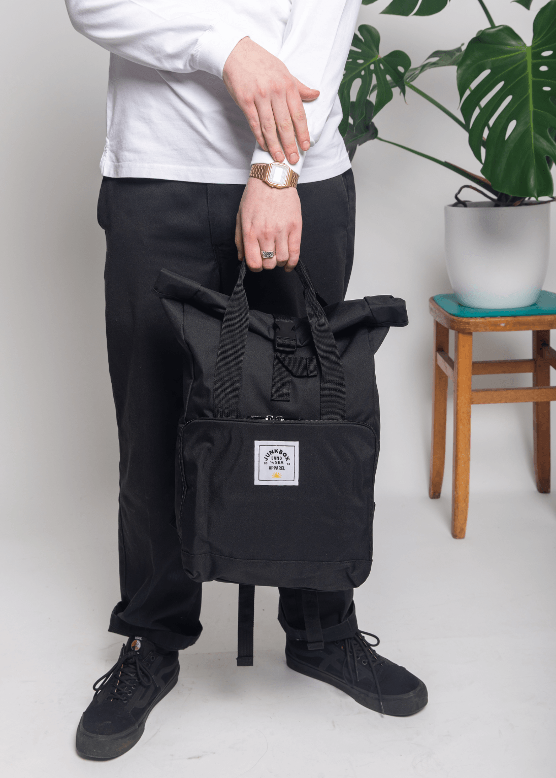 The Adventurer' Recycled Roll-Top Backpack in Petrol Blue – Junkbox Apparel