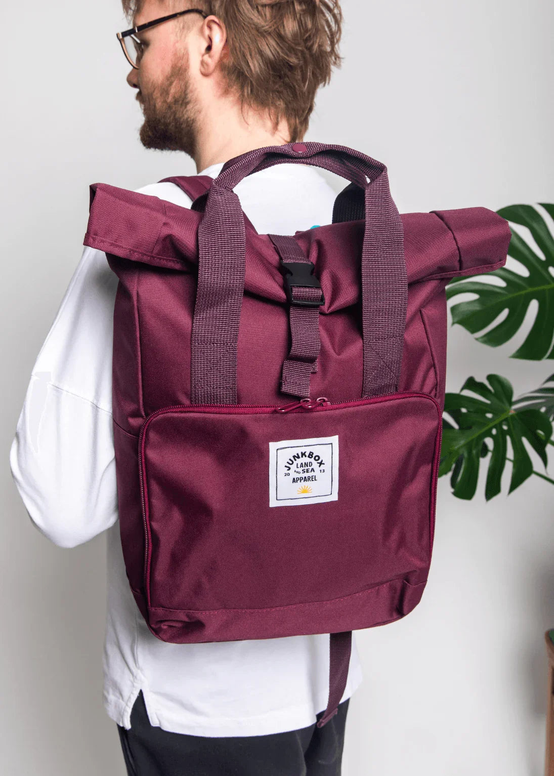 the-everyday-recycled-roll-top-backpack-in-burgundy-junkbox-apparel-3 - Junkbox Apparel