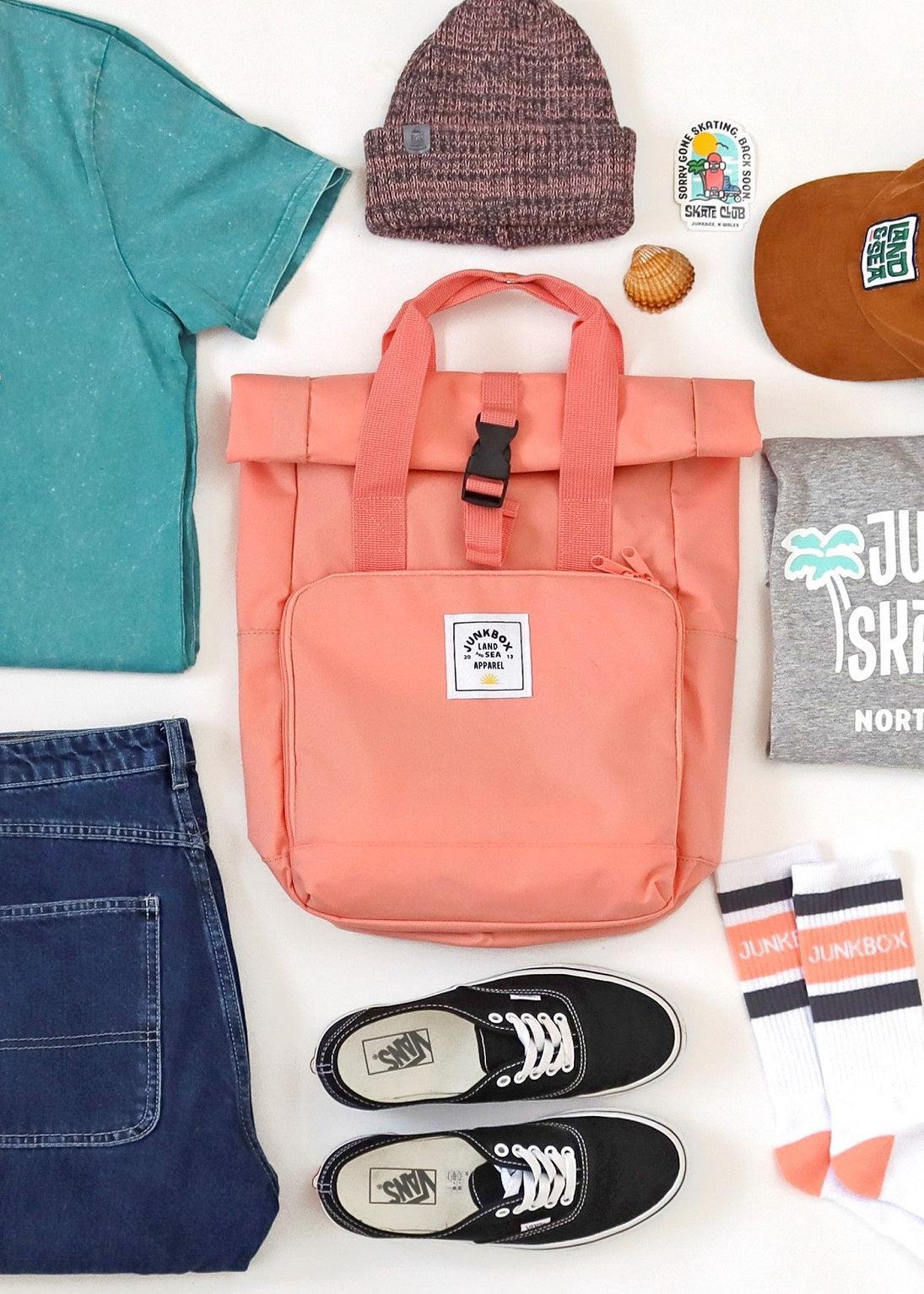 the-everyday-recycled-roll-top-backpack-in-coral-junkbox-apparel-3 - Junkbox Apparel