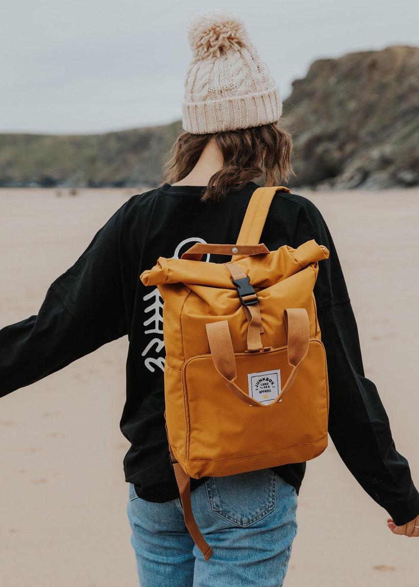 'The Everyday' Recycled Roll-Top Backpack in Mustard – Junkbox Apparel