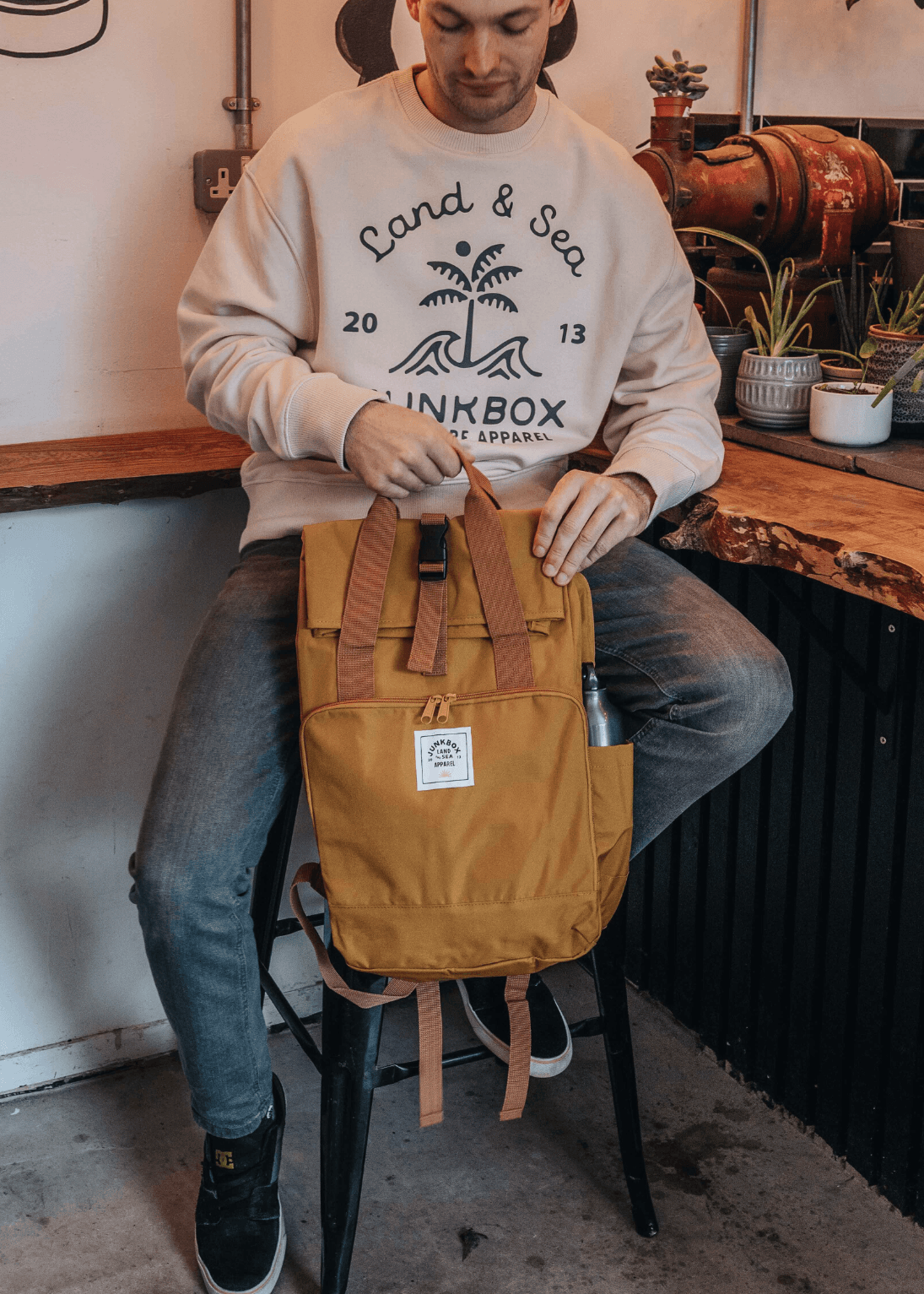junkbox recycled mustard laptop backpack
