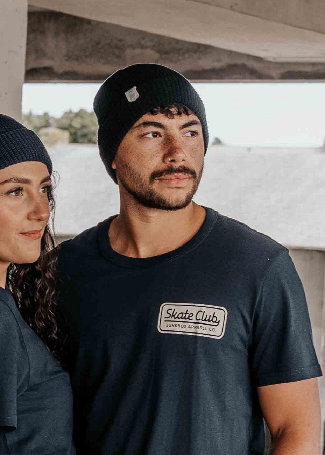 Waffle Organic Cotton Beanie Hat in Black - Junkbox Apparel