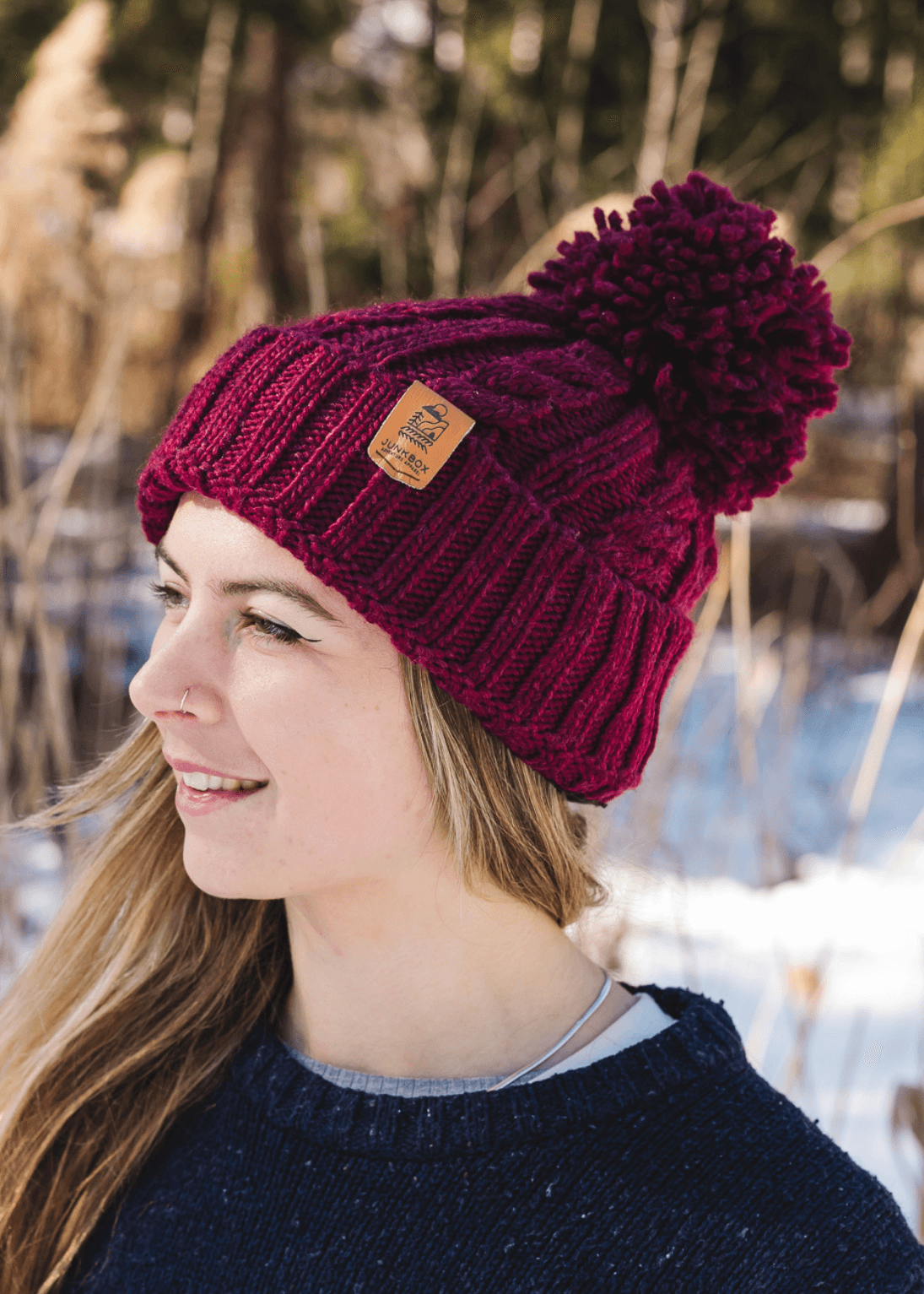 Wanderer Pom Bobble Hat in Burgundy Junkbox Apparel